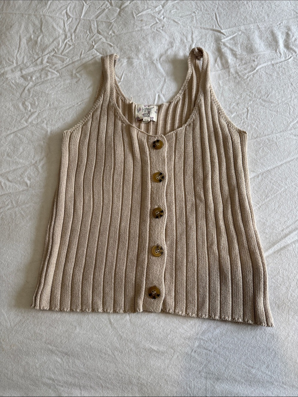 Hippie Rose Chunky Ribbed Knit Button-Front Tank Top Size Medium